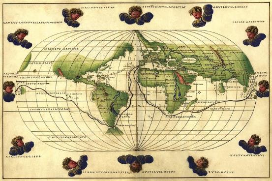 Recorrido de la expedición Magallanes-Elcano en una copia de 1544 del mapa del cartógrafo italiano Battista Agnese.