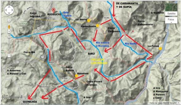 mapa ruta vadillo por vega de supía y valle pirzas